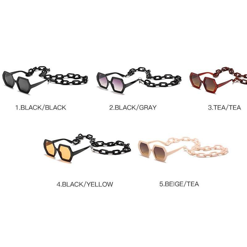 Stevvex Oversized Square Sunglasses – UV400 with Eyeglass Chain