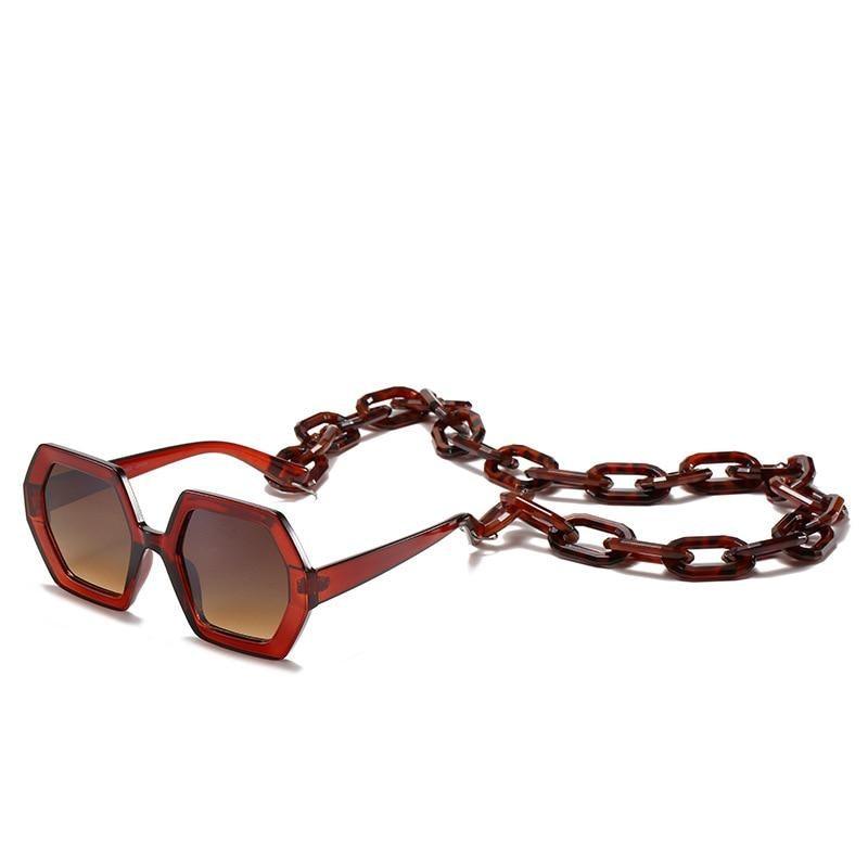 Stevvex Oversized Square Sunglasses – UV400 with Eyeglass Chain