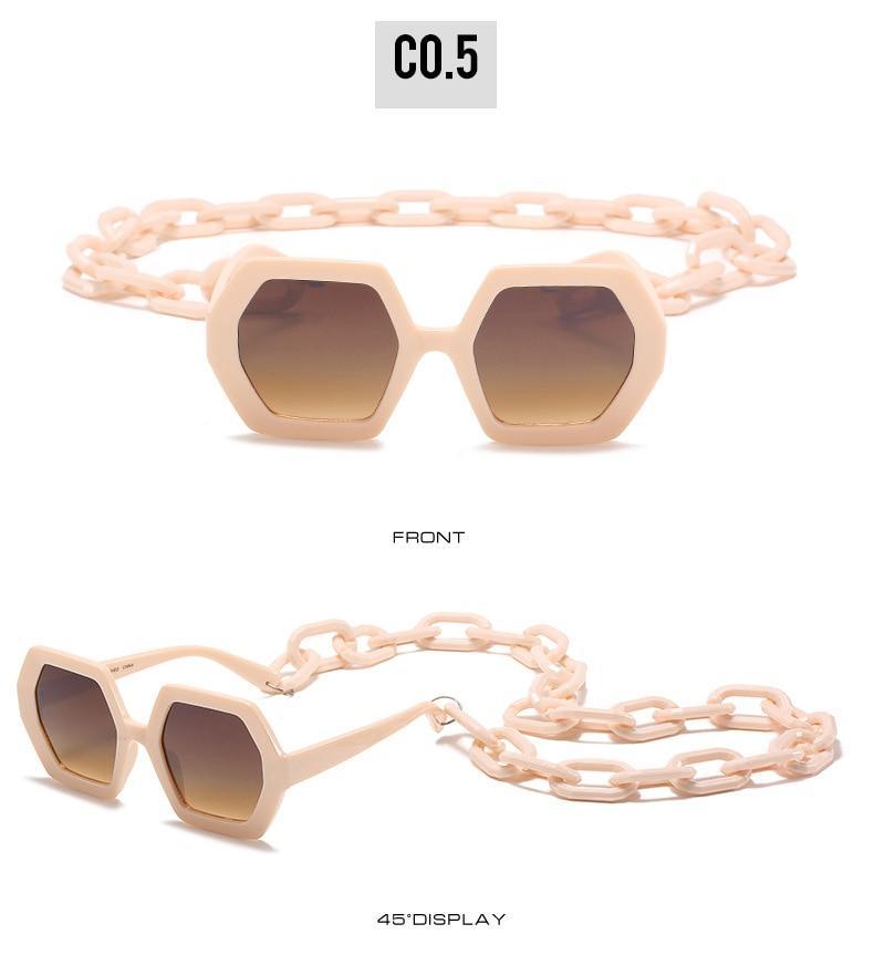 Stevvex Oversized Square Sunglasses – UV400 with Eyeglass Chain
