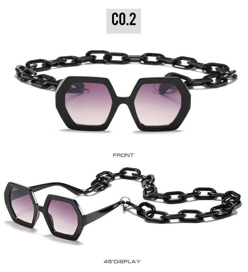Stevvex Oversized Square Sunglasses – UV400 with Eyeglass Chain