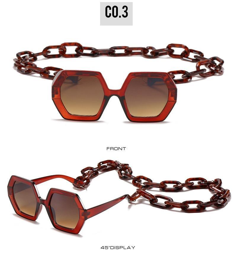 Stevvex Oversized Square Sunglasses – UV400 with Eyeglass Chain
