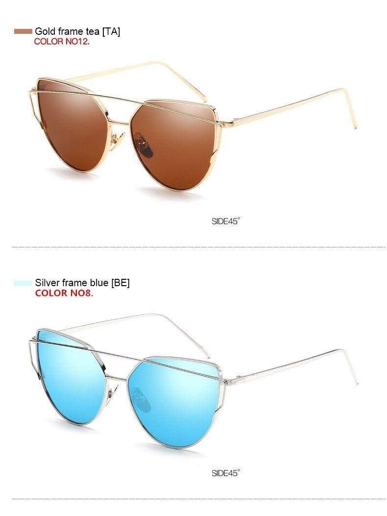 Stevvex Cat Eye Mirror Sunglasses – UV400 Women’s Metal Frame