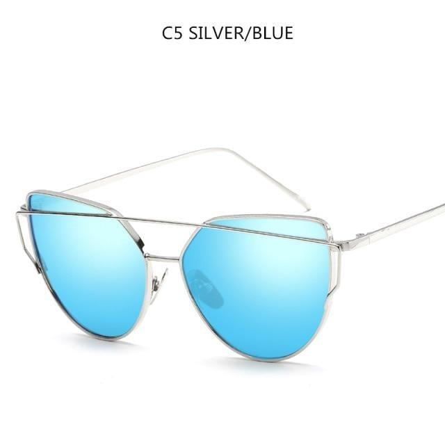 Stevvex Cat Eye Mirror Sunglasses – UV400 Women’s Metal Frame
