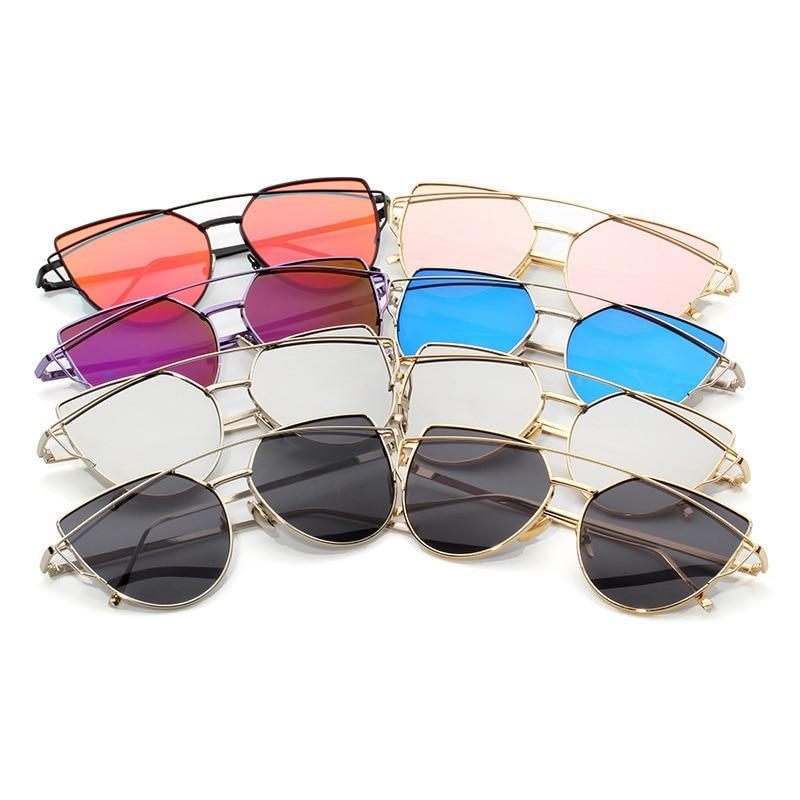 Stevvex Cat Eye Mirror Sunglasses – UV400 Women’s Metal Frame