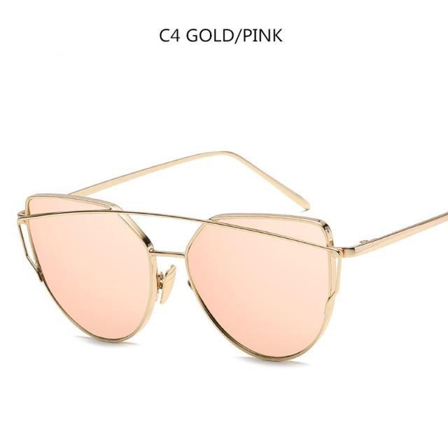 Stevvex Cat Eye Mirror Sunglasses – UV400 Women’s Metal Frame