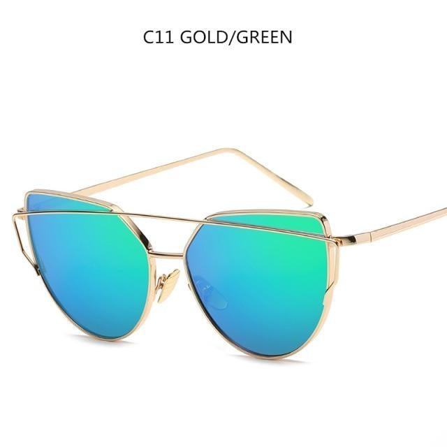 Stevvex Cat Eye Mirror Sunglasses – UV400 Women’s Metal Frame