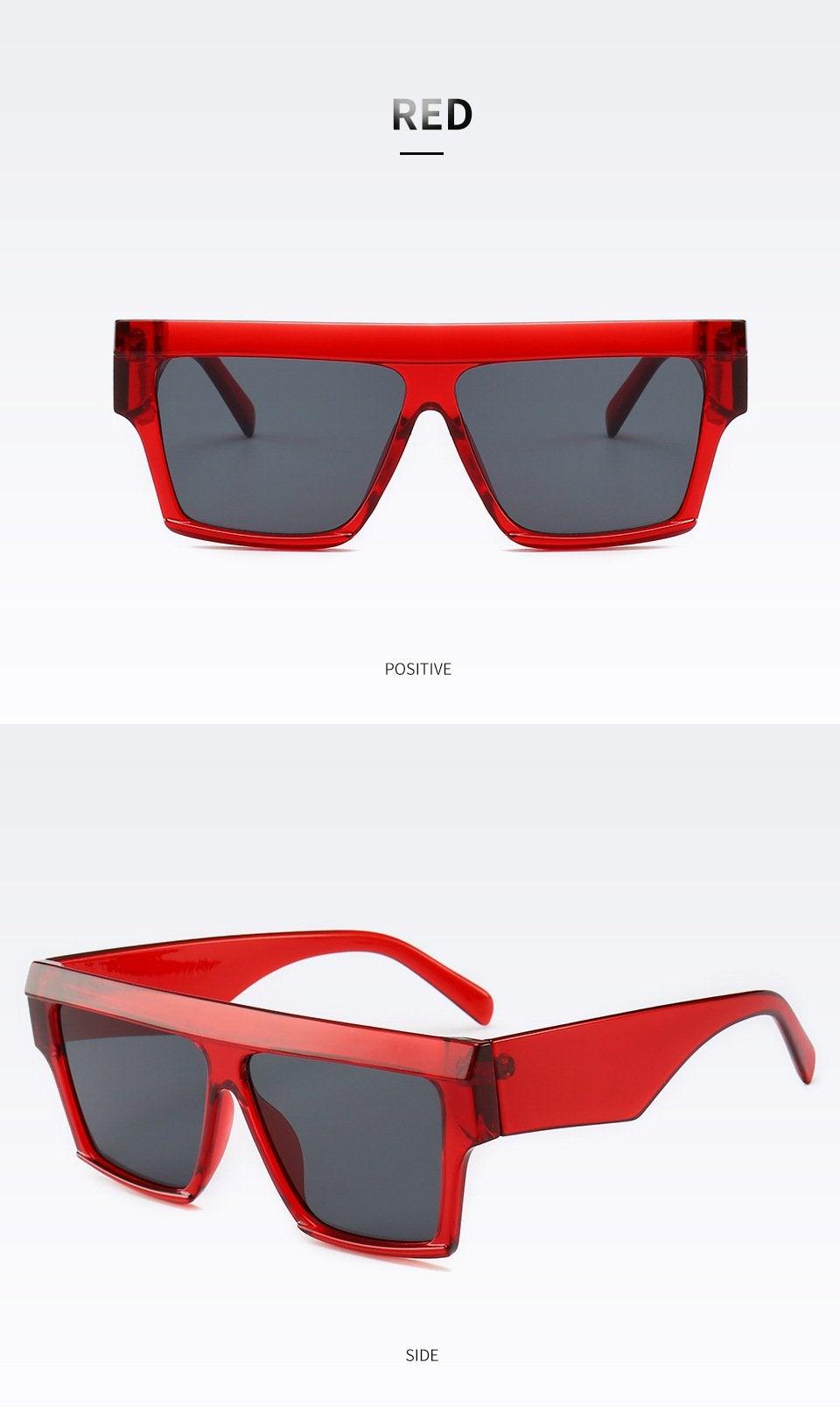 Stevvex Oversized Flat Top Square Sunglasses – Retro 80s UV400