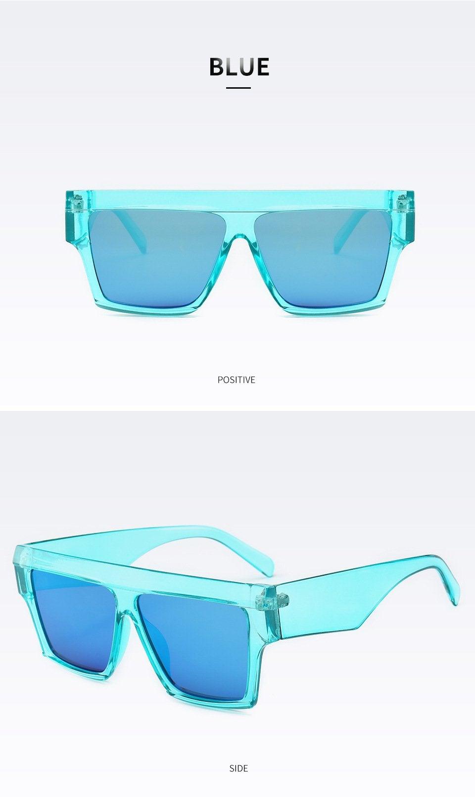 Stevvex Oversized Flat Top Square Sunglasses – Retro 80s UV400