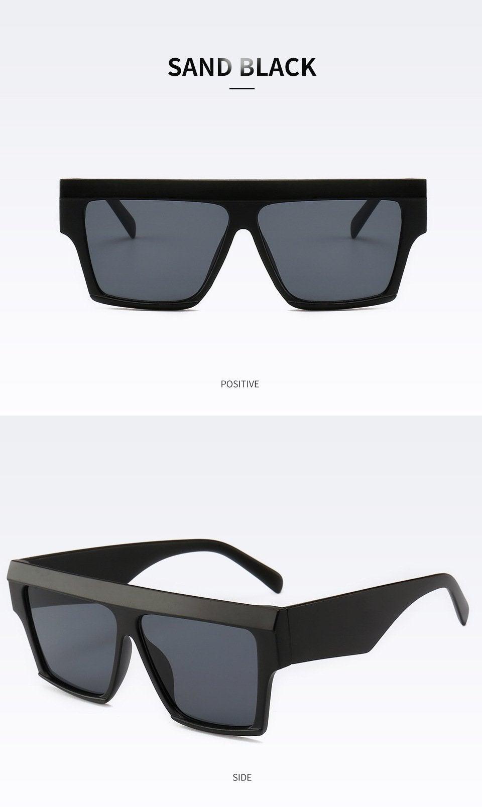 Stevvex Oversized Flat Top Square Sunglasses – Retro 80s UV400