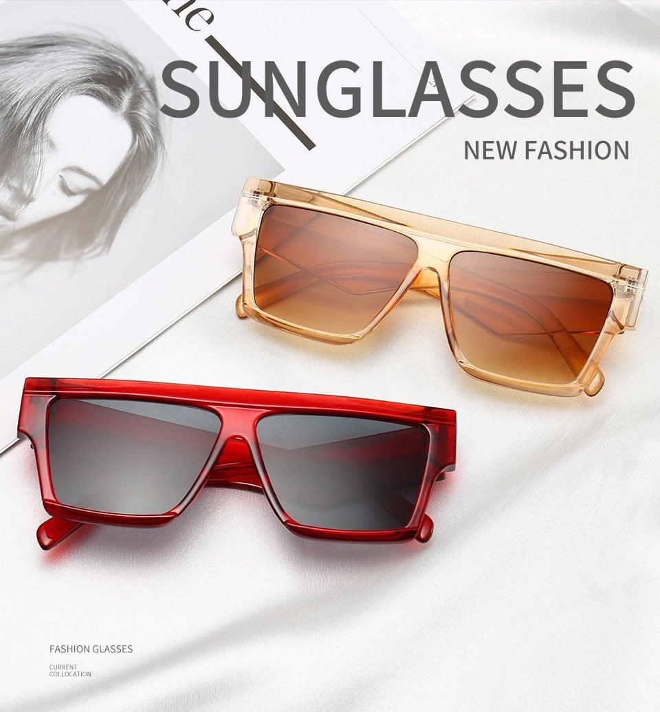 Stevvex Oversized Flat Top Square Sunglasses – Retro 80s UV400