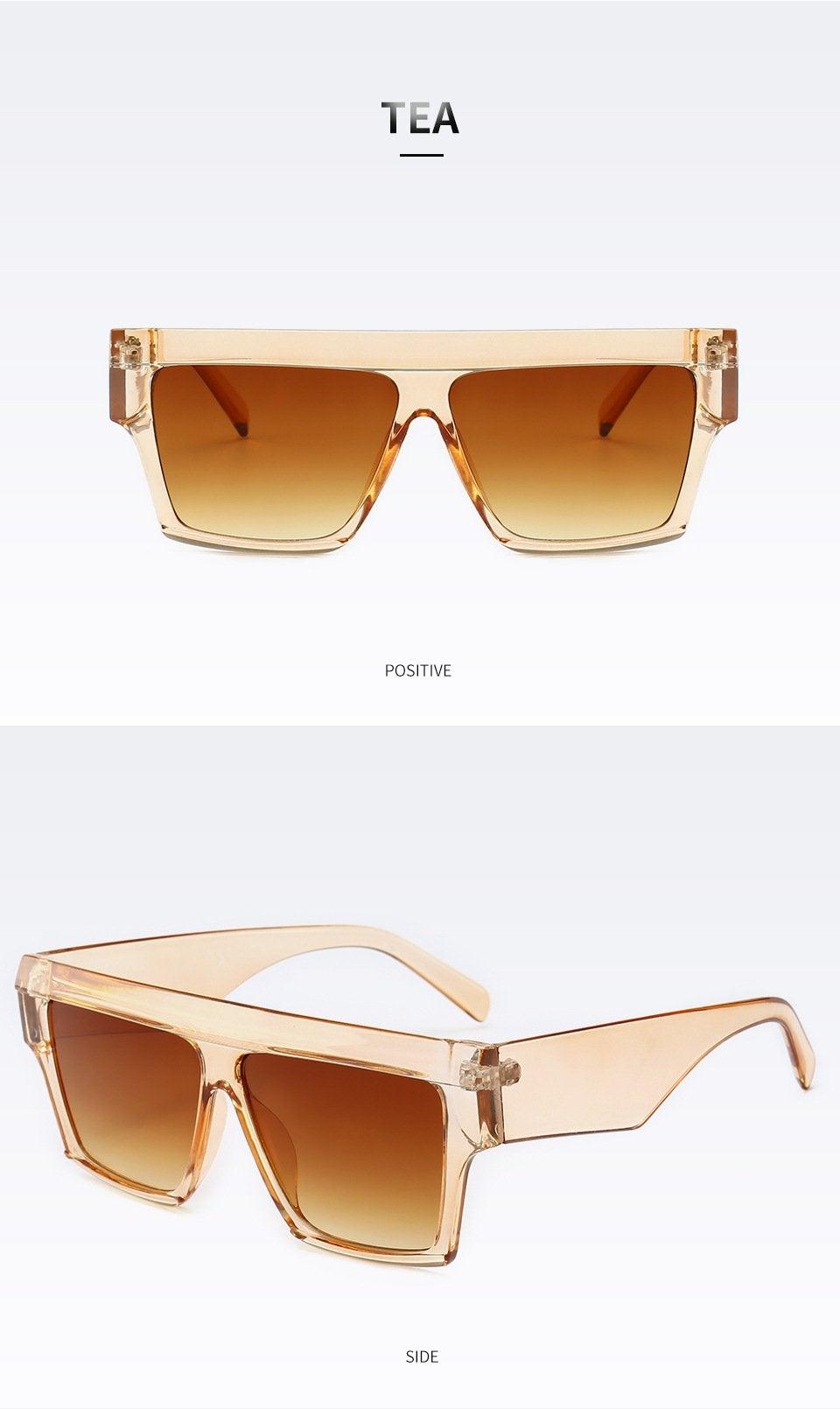 Stevvex Oversized Flat Top Square Sunglasses – Retro 80s UV400