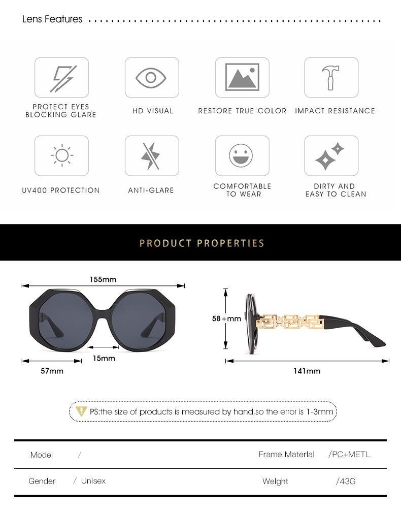 Stevvex Large Hexagon Sunglasses – UV400 HD Lens Women