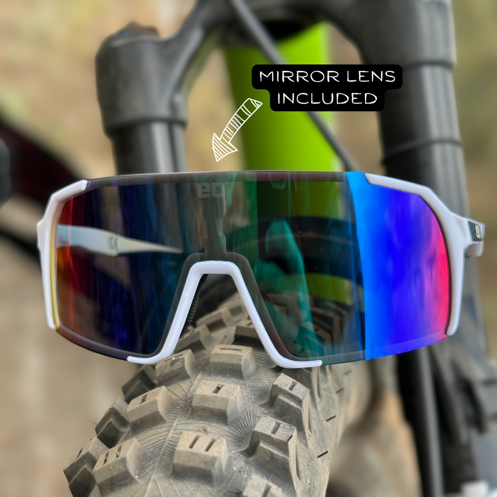 Eastern Outer Uno Mas Photochromic+ youth sunglasses with white, blue, and green mirrored lenses, designed for small and youth-sized wear.